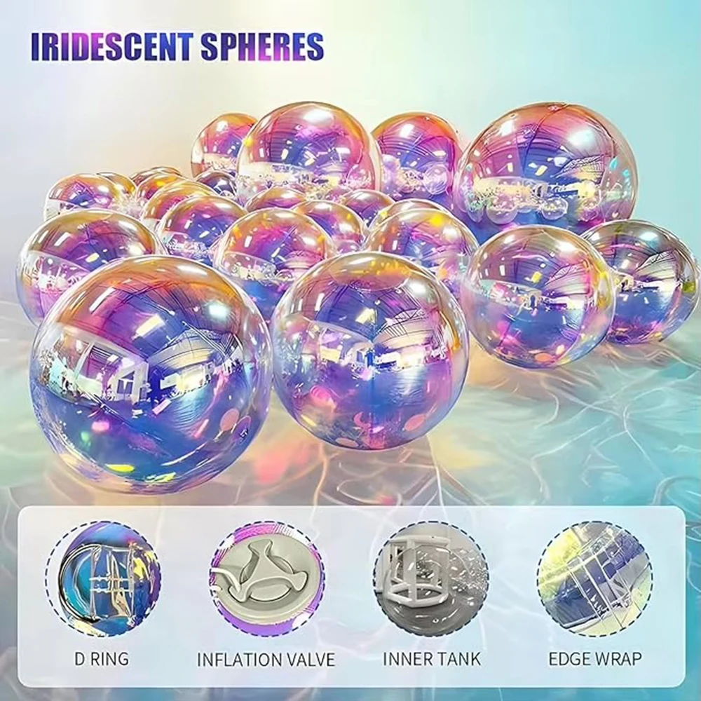 Stock Iridescent Inflatable Mirror Ball Big Shiny Balls Airtight Christmas Mirror Balloon Large PVC Sealed Sphere For Party Deco