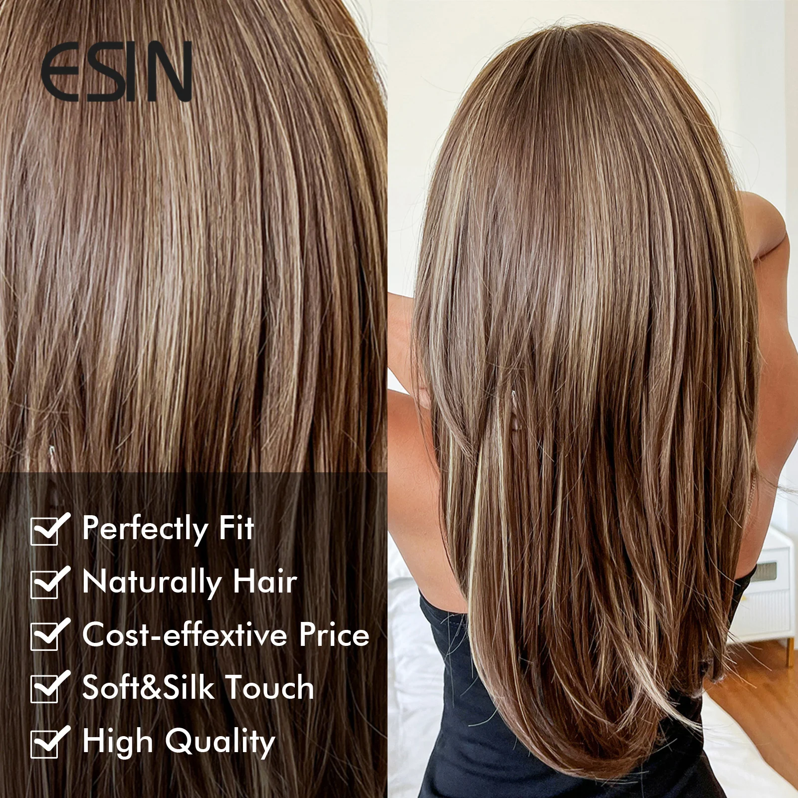 ESIN 24 Inches Synthetic Wig Medium Wavy Ombre Mixed Dark Blonde Wigs for Women Ombre Layered Hair Natural Daily Party Wigs