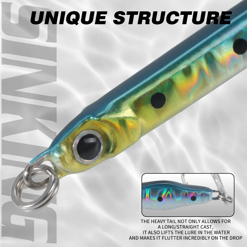 Hunthouse Metal Jig Fishing Lures 77mm/20g Saltwater Slow Sinking Laser Jigging Baits Wide Tailed For Bass Tuna Fish Tackle view 4