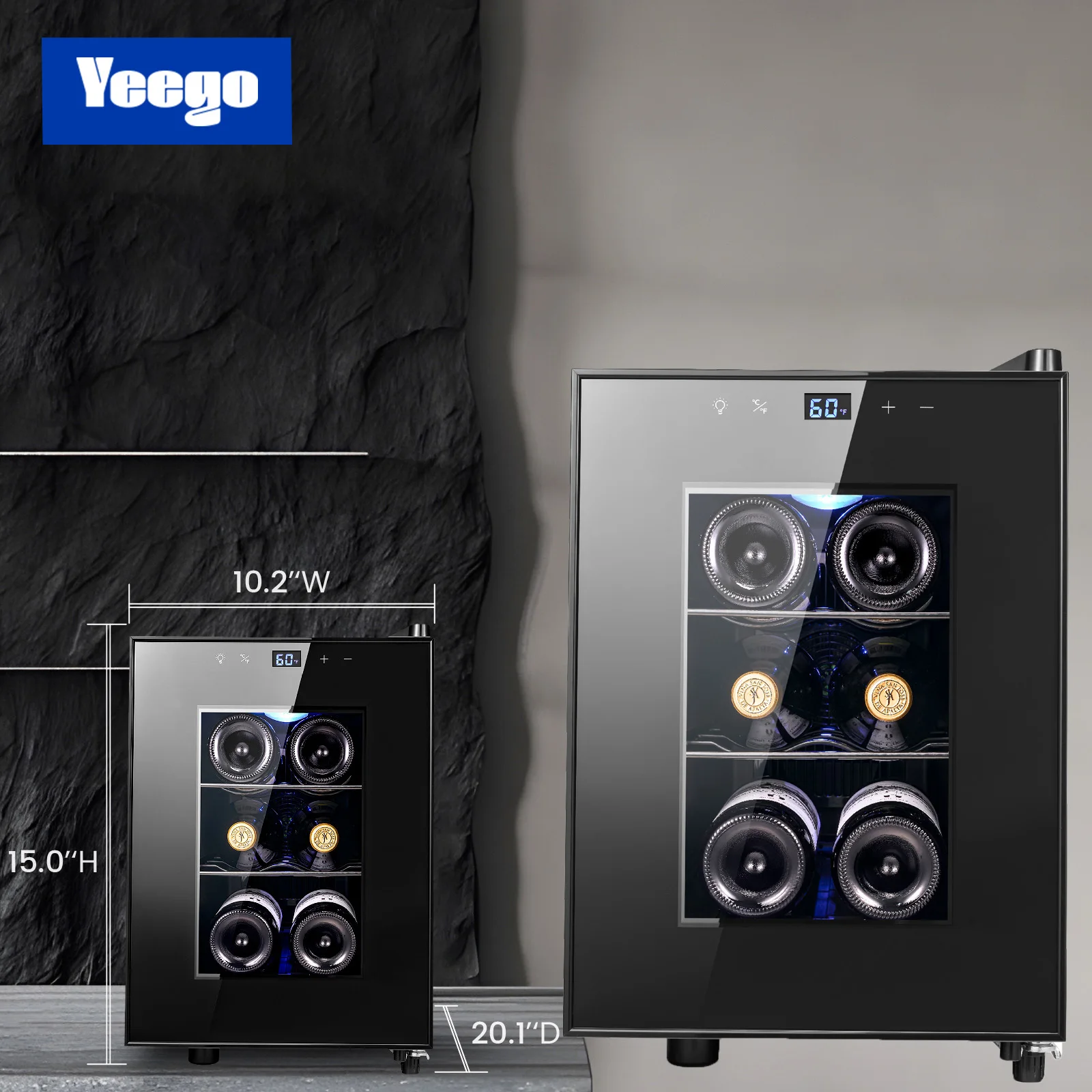 Yeego Mini Wine Fridge 22L Capacity Semiconductor Cooling Refrigerator with 5-18℃ Temperature Control and Stylish Glass Door