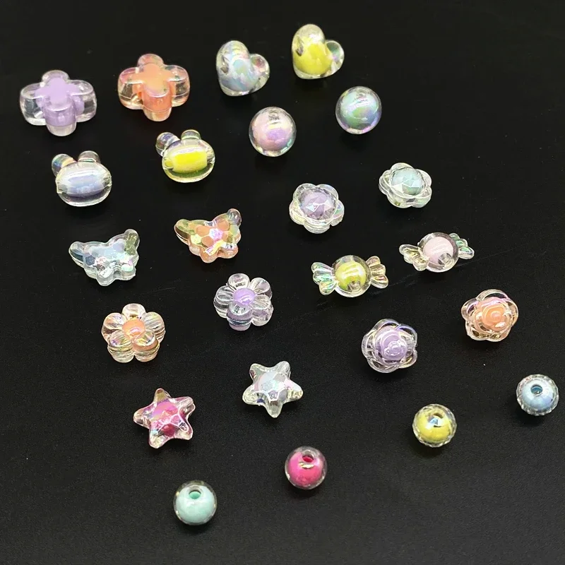 Perles acryliques en forme d'étoile, 20 pièces, couleur AB, cœur, breloques, Bracelet, collier pour la fabrication de bijoux, accessoires de bricolage # ZZ04