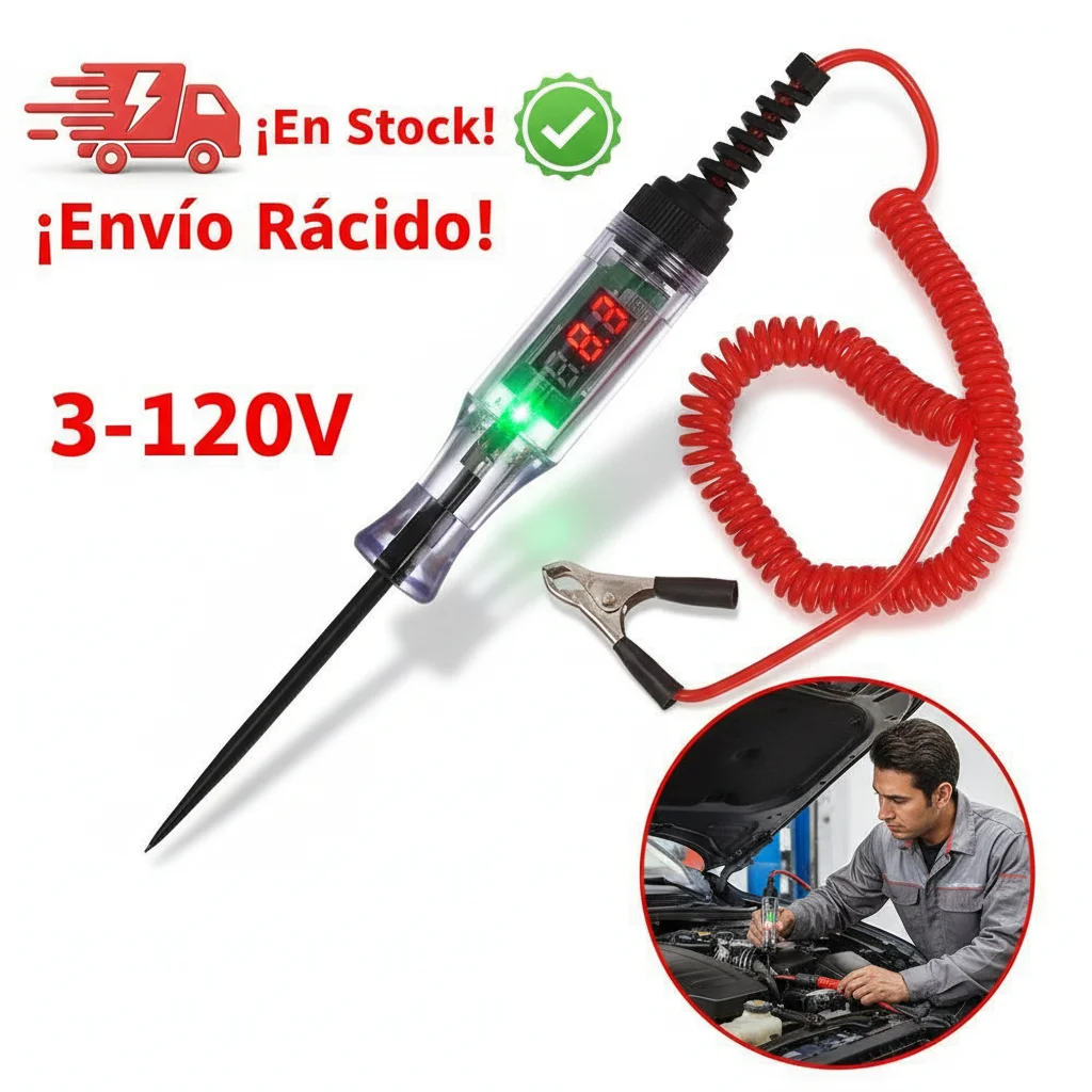 Probador de Circuito Automotriz Digital LED Lapiz Pluma Sonda Voltaje Corriente Voltimetro Luz Fusibles Continuidad Fallas Diagnostico Herramienta Reparacion Multifuncion Precision 3-120V Autos Camiones