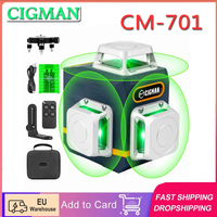 Cigman Cm-701 3X360 °   Self Leveling Laser Level 100ft 3D Green Cross Line Rechargeable Battery Remote Control-Eu Plug