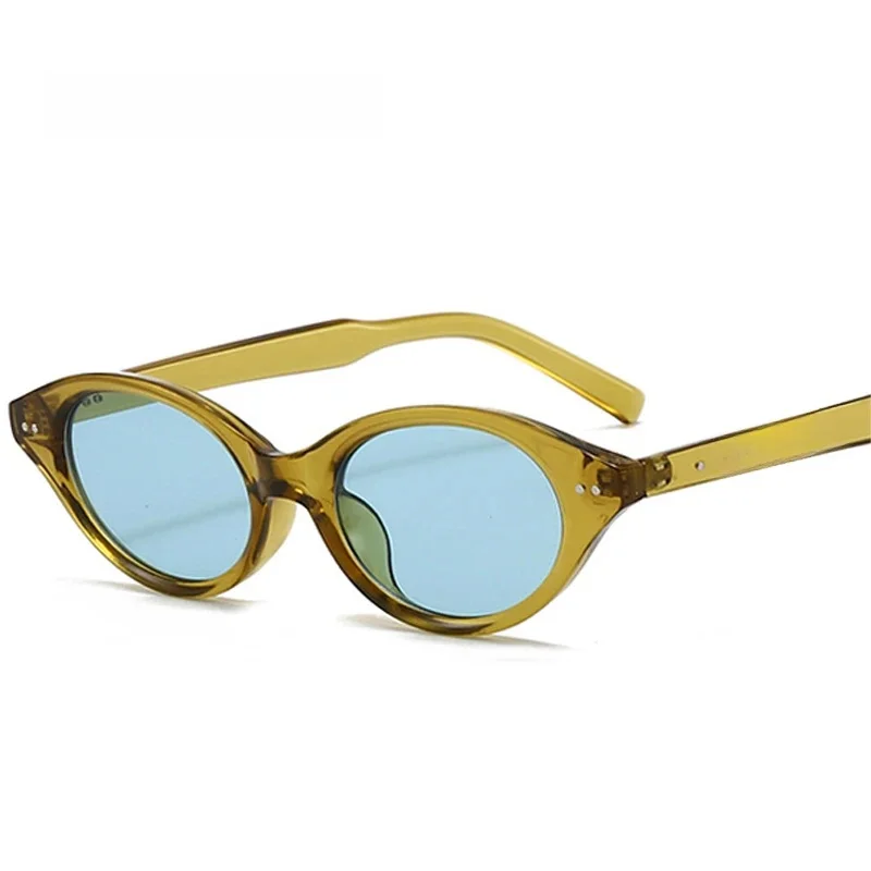 Shauna Fashion Kleine Cat Eye Zonnebril Vrouwen Retro Klinknagels Tinten Uv400 Mannen Trending Groene Thee Ovale Lens Zonnebril - afbeelding 2