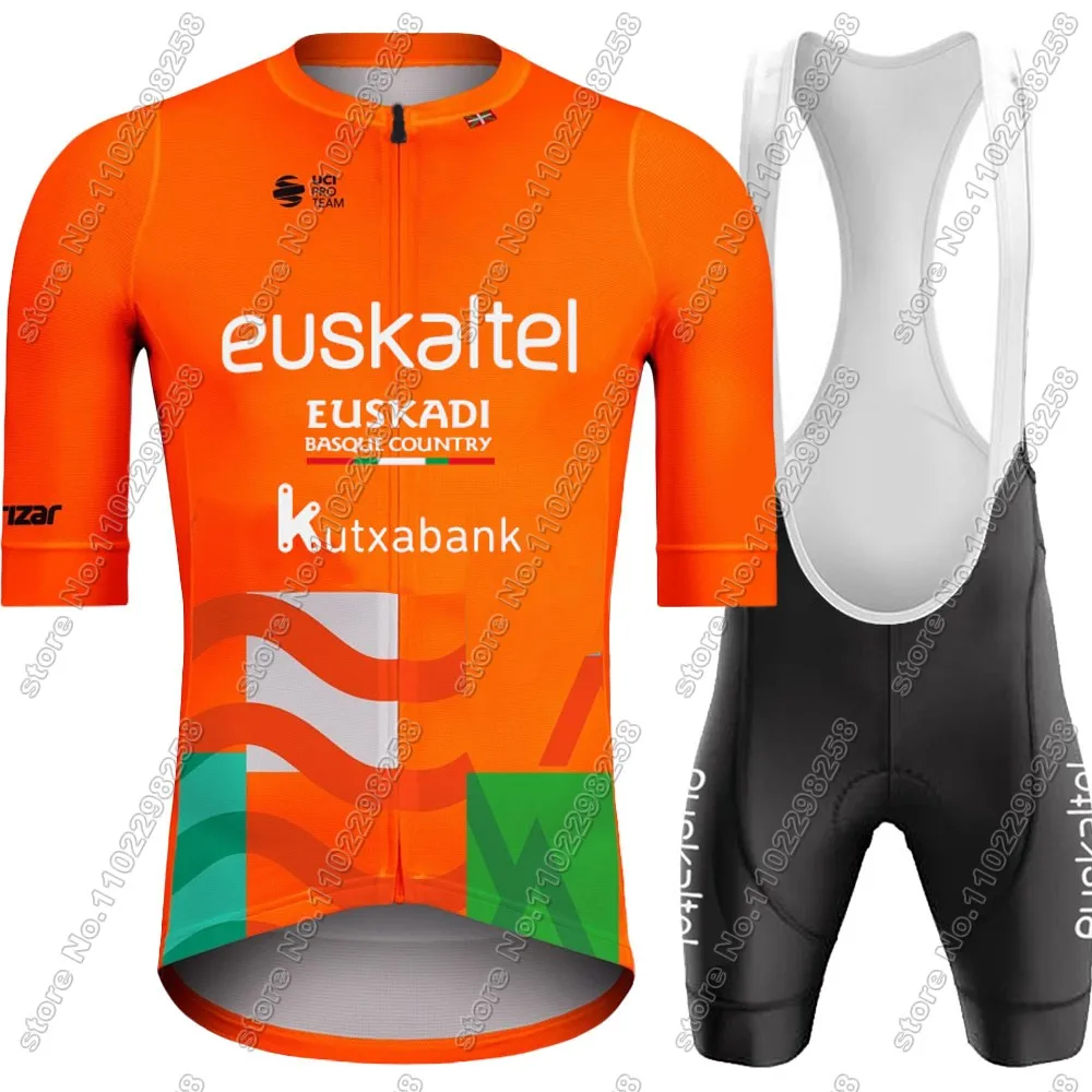 Cycling Jersey Euskaltel Euskadi Team 2024 Set Orange Clothing Road Bicycle Bib Shorts Suit MTB Wear Maillot Culotte