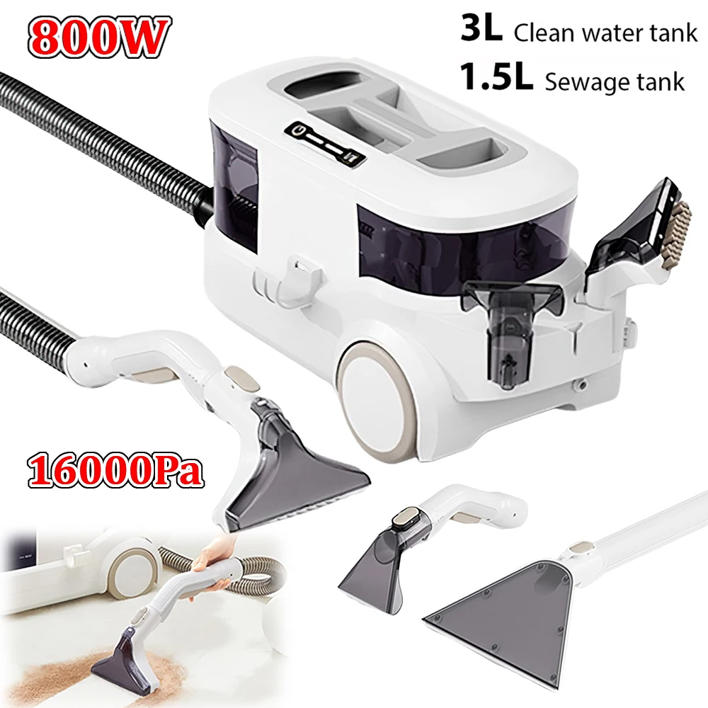 800 W-os nagy teljesítményű folttisztító, 16 kPa-os kézi szőnyegtisztító kanapé függönyhöz, permetező mosó, szívó, integrált tisztítógép