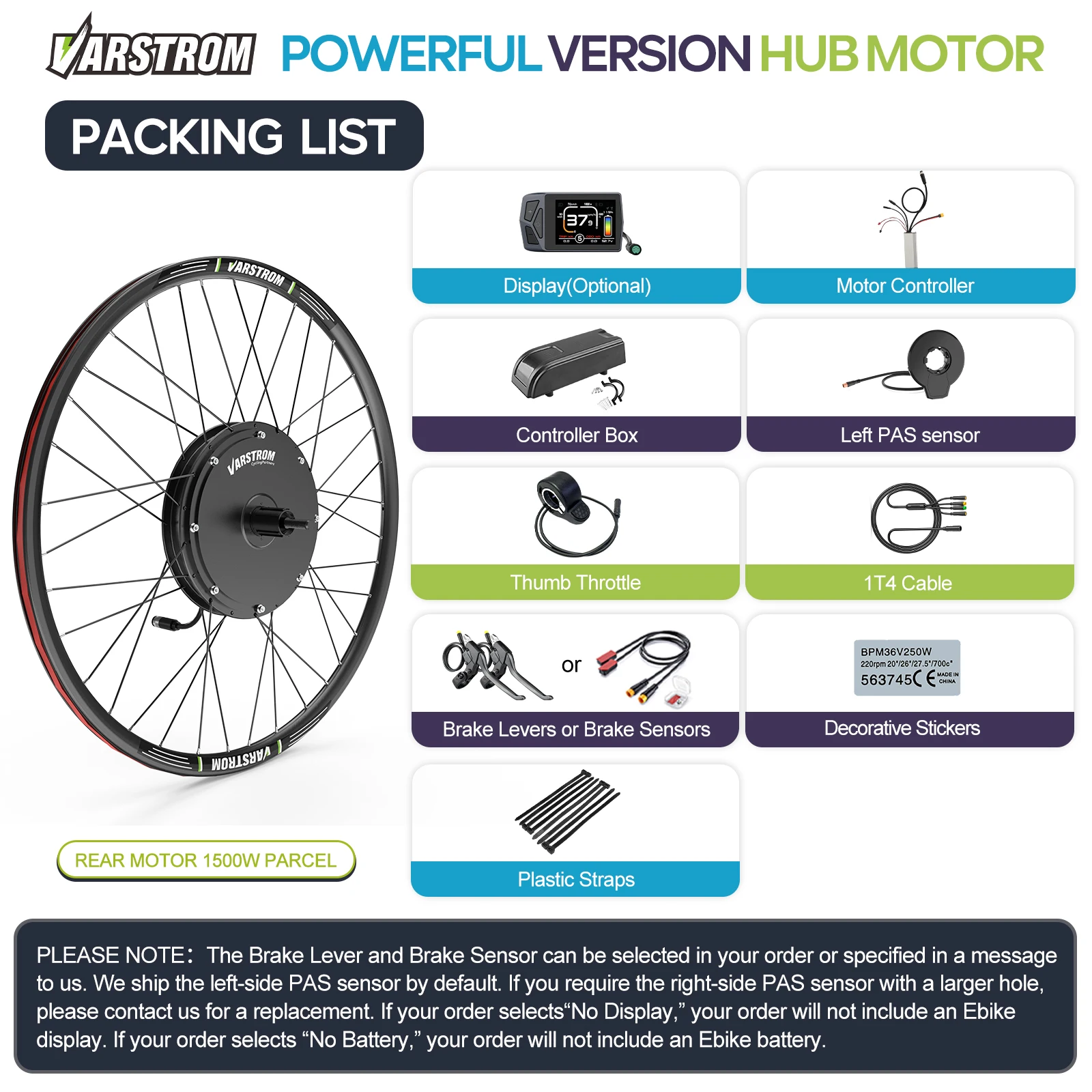 Varstrom JYLT 48V 1000W 1500W Vorder- und Hinterrad-Nabenmotor E-Bike Umbausatz 26"/27.5"/28"/29"/700C Laufradgröße optional E-Bike Motor für Scheibenbremse EMT Mountainbike eCity Rennrad. – Detail 16