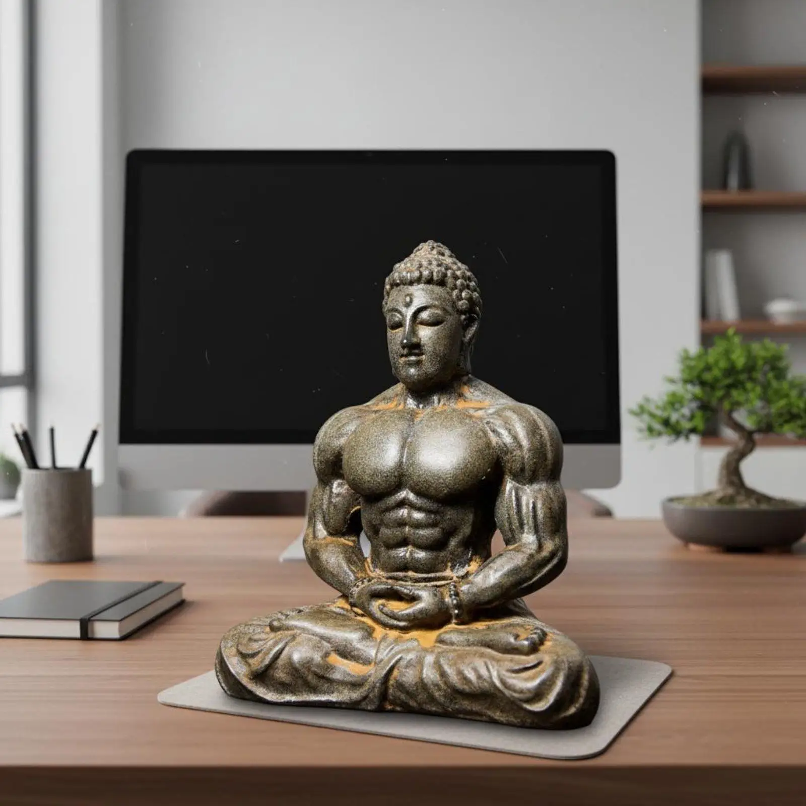 Muscular Buddha Statue Creative Design Bodybuilder Buddha Figurine Vintage Style Meditating Muscle Man Statue for Desktop Home