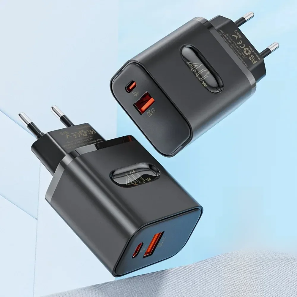 Chargeur USB Type C 40W, double Port QC4.0 PPS PD 20W, charge rapide, adaptateur de chargeur de téléphone portable pour iPhone Samsung Xiaomi