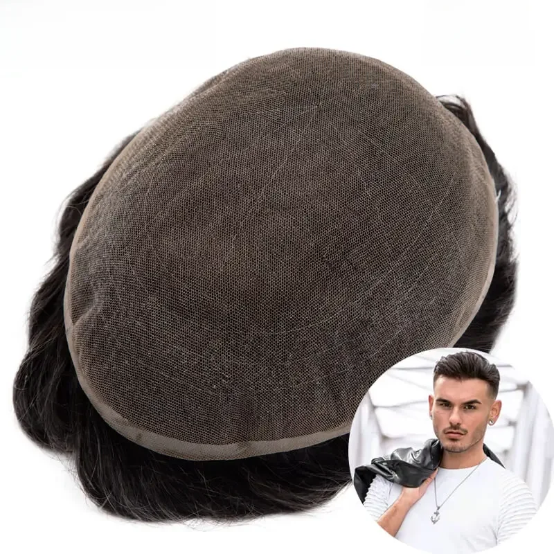 Männliche Haarprothese, französische Vollspitze-Herrenperücke, atmungsaktive Herren-Kapillarprothese, 15,2 cm Perücke für Männer, 100 % Echthaar-Perücken für Männer