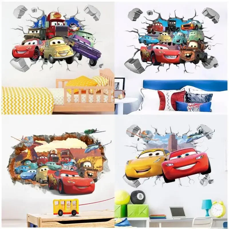 Autocollants muraux McQueen pour éclairage de voiture, dessin animé Disney, pour chambre d'enfants, maison, chambre à coucher, décor en PVC, film de dessin animé, sparadrap d'art Mural