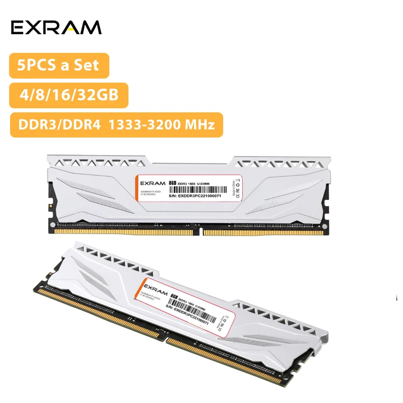 

5PCS EXRAM 8gb ddr4 ram Memory Ram Desktop Memoria Ram 1600 1866 2400 2666 3200MHz DDR4 ddr3 4gb 16GB 32GB Dimm with Heat Sink