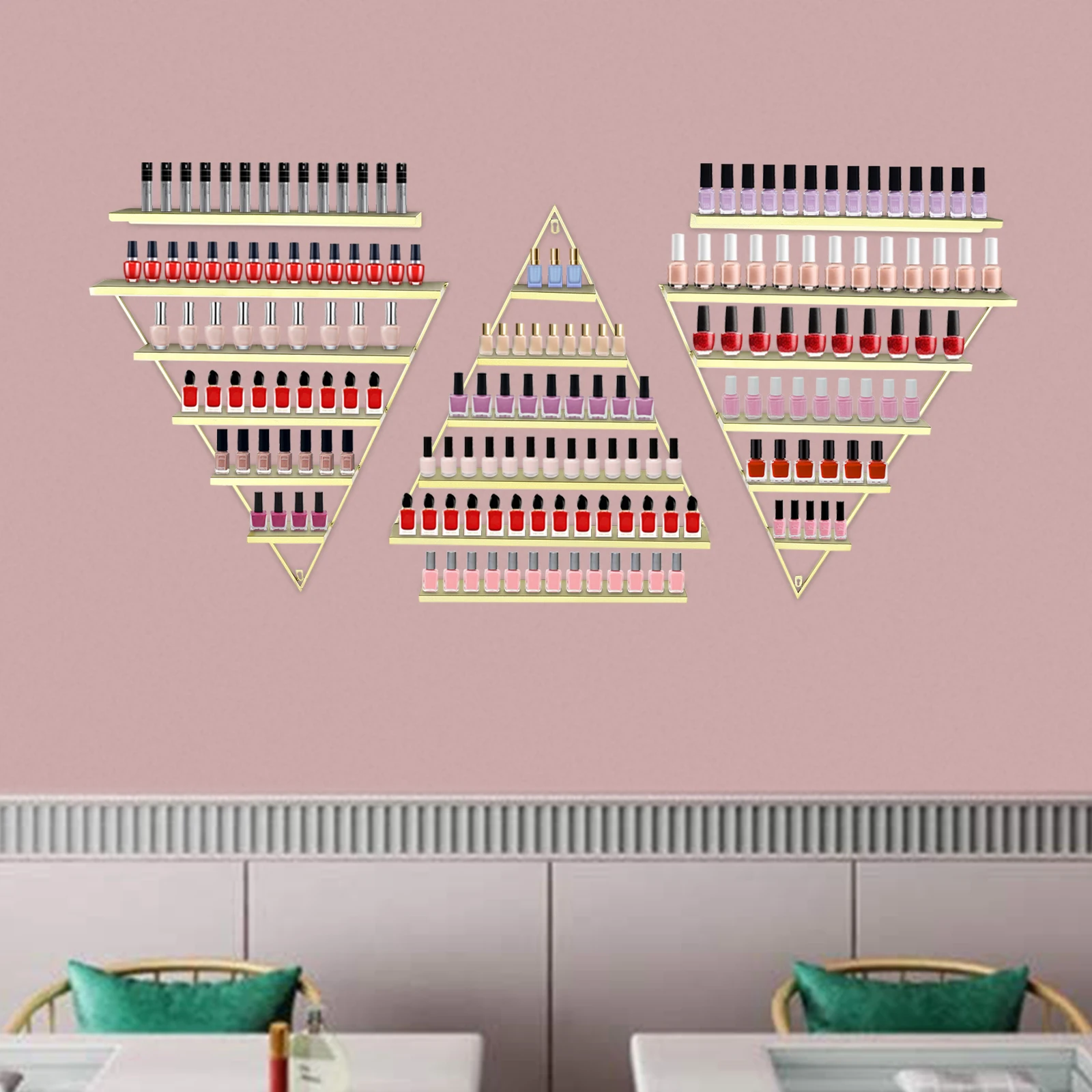 

Стойка для демонстрации лака для ногтей, 5-уровневый треугольный футляр для хранения ногтей из кованого железа, набор из 6 золотых, стеллаж-органайзер для салона лака для ногтей