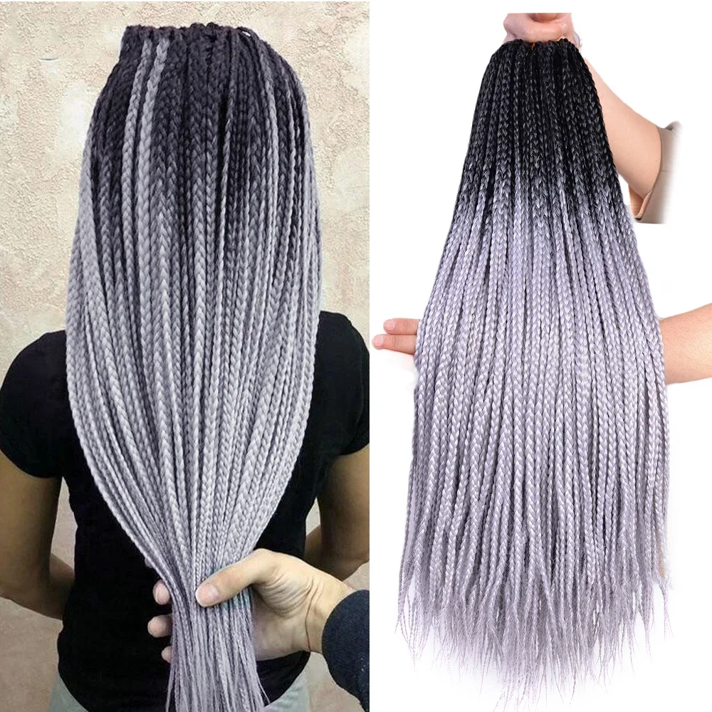 Lange Gerade 3x Box Zöpfe Haar Extensions Synthetische Haar Ombre Bunte 613 Rosa Dünne Box Zöpfe
