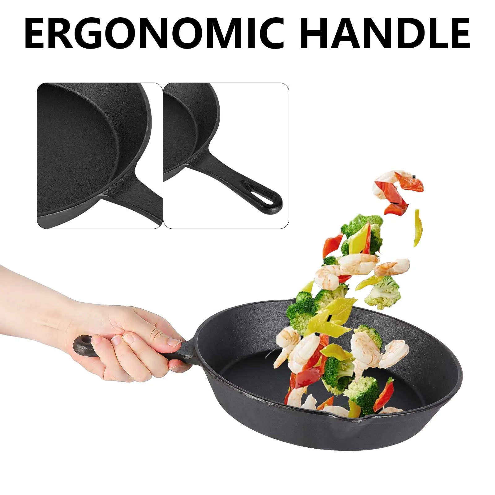 Ensemble de 4 poêles en fonte non revêtues, naturellement antiadhésives, rétention de chaleur uniforme, universelles pour plaque de cuisson, four, barbecue et grill