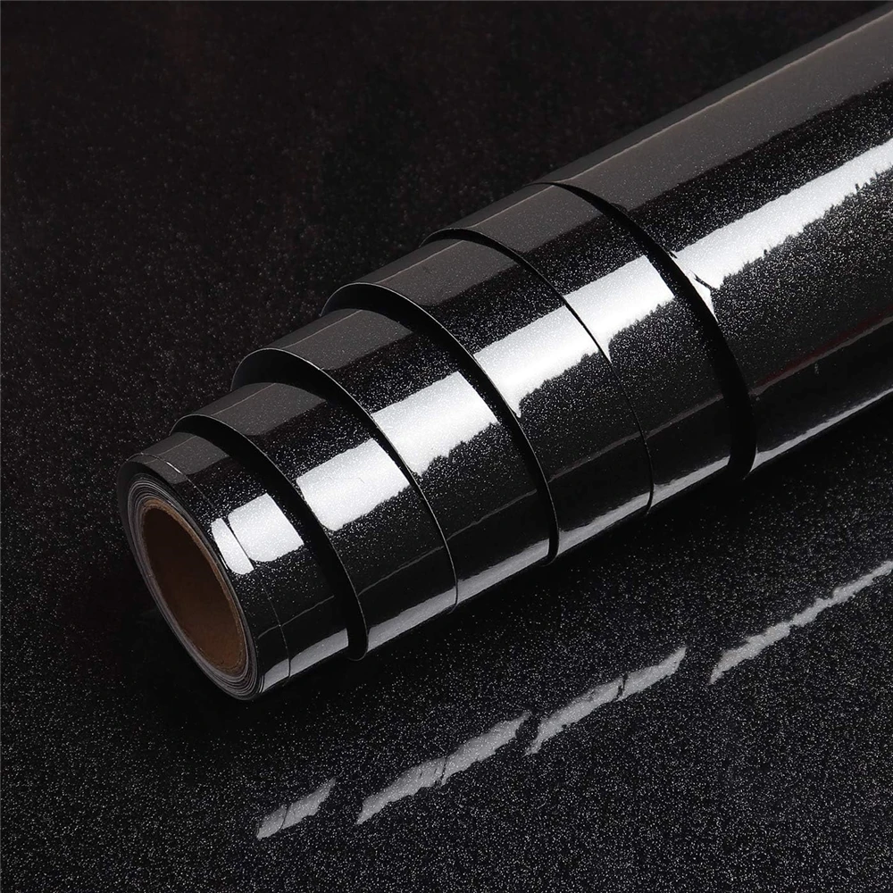 Glossy Black Wallpaper Vinyl Self Adhesive Waterproof Oil Proof Sticker DIY Kitchen Counter Panels Furniture Renovation Stickers