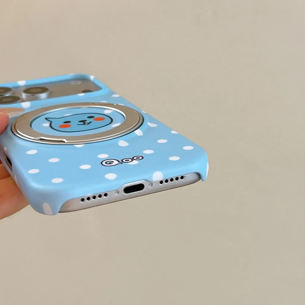 Korean Polka Dot Magnetic With Rotate Stand Phone Case for iPhone 17 16 Pro Max 15 17 16 Pro 15 Pro Cover Cute Water Drop Cases