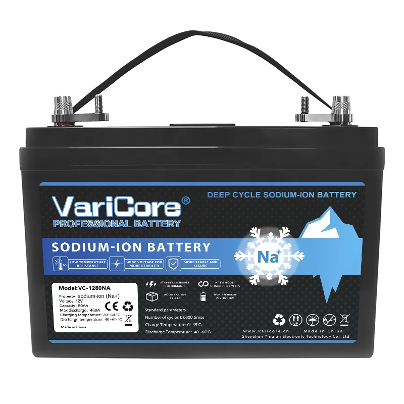 VariCore 12V 80Ah Natrium-Ionen-Batterie 6000+ Deep Cycle -40 ° C Niedertemperatur-BMS 400A Maximaler Entladestrom für Wohnmobile, Solar, Camping, Boote