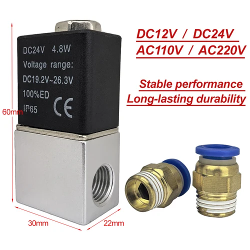 Imagen 2 del producto Válvula electromagnética bidireccional normalmente cerrada, válvula electromagnética de aleación de aluminio o acero inoxidable G1/4, AC110V/220V/DC12V/24V