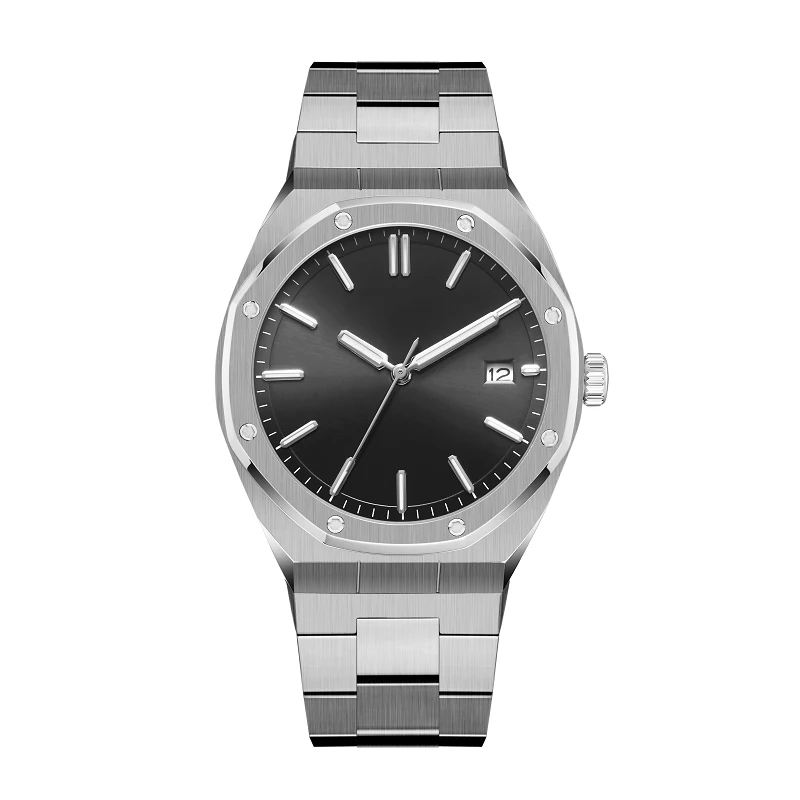 หรูหราสีดําสแตนเลส 5ATM กันน้ํา Japan Movement Men นาฬิกากลไกอัตโนมัติ