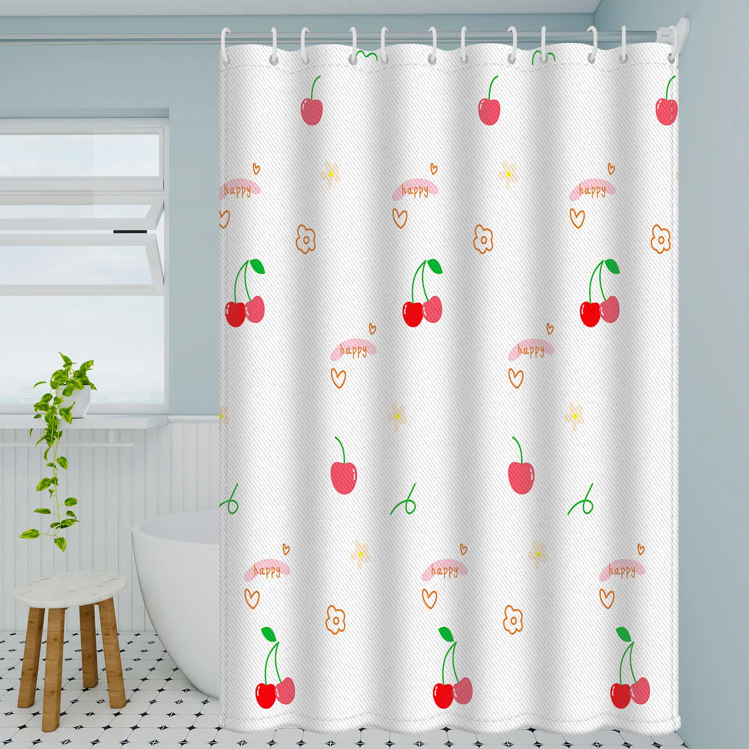 Niedlicher Badvorhang mit Kirschmuster – rotes Kirschen-Polyester für süße Badezimmer-Vibes