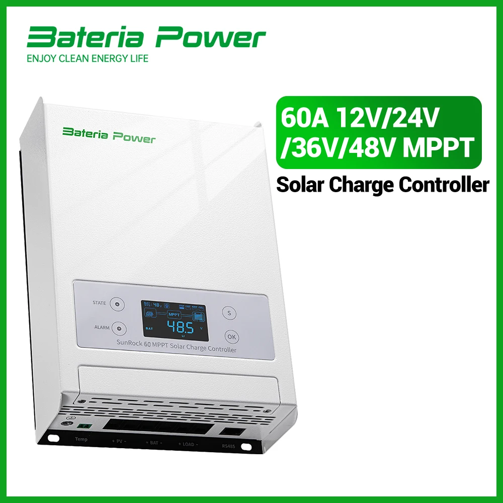 

60A 12/24/36/48V MPPT Solar Charge Controller, BateriaPower 99.5% MPPT Efficiency Solar Panel Charge Regulator