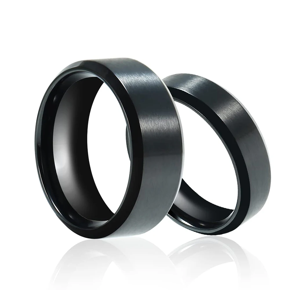 Classic Rings Stainless Steel Ring Engagement Wedding Bands For Couple Men Women Anniversary Simple Silver Black Color 6/8MM