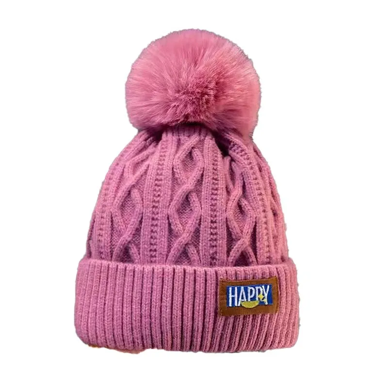 

Hot Selling Solid Color Warm Thick Winter Hats Outdoor Cold-proof Fashion Pompom Women's Plush Jacquard Knit Hat