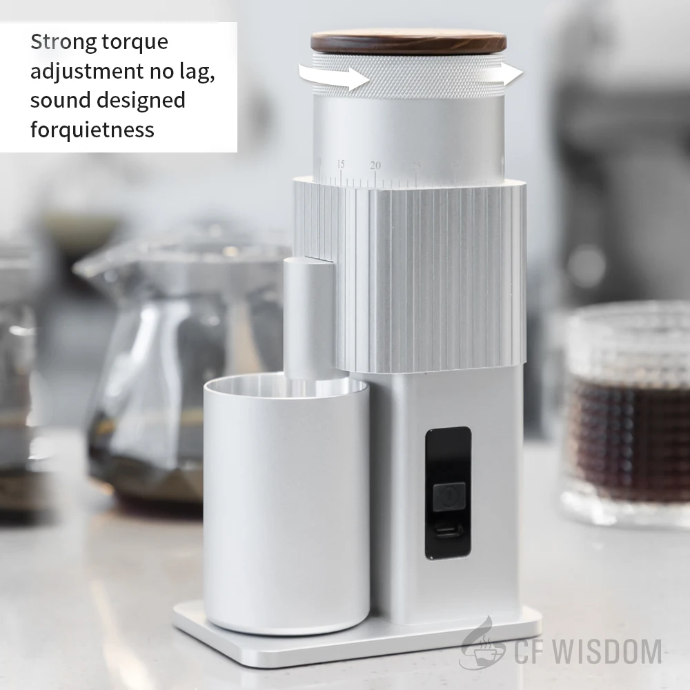 

CF WISDOM Premium Portable Coffee Grinder 25g Bean Hopper 6Star Precision Burr System USB Rechargeable 1800mAh Camping Essential