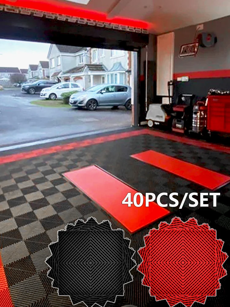 Zwarte Rode 40-delige garagevloerset 40*40*1,8cm in elkaar grijpende garagevloerplaten autowasruimte polypropyleen verbindingsrooster tegel - afbeelding 2