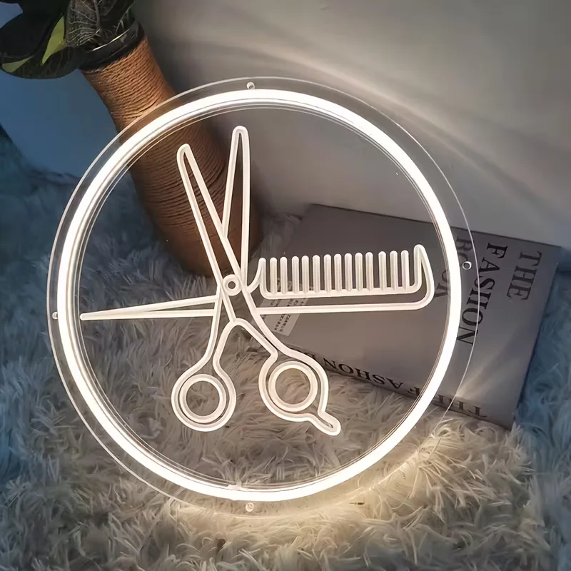 1pc Hair Salon Neon Lamp, Wall Decoration Sign Beauty Salon Decoration, Barber Shop Neon Lamp, 5V USB Powered Comb and Scissors