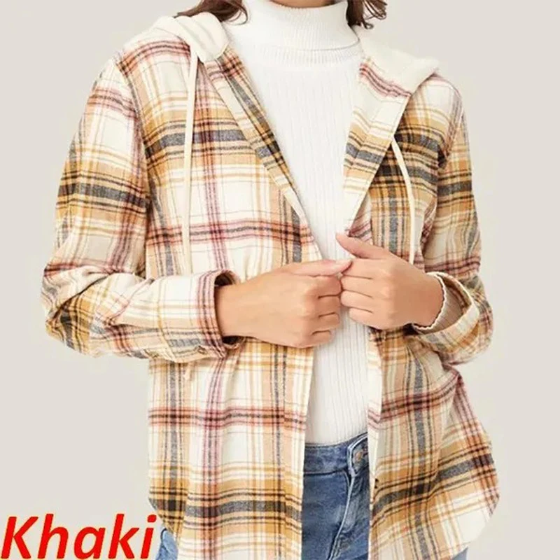 Spring Plaid Shirt Women Vintage Fashion Casual Long Sleeve Hoodies Loose Office Top Button Down Cardigan Shirts Women Clothing