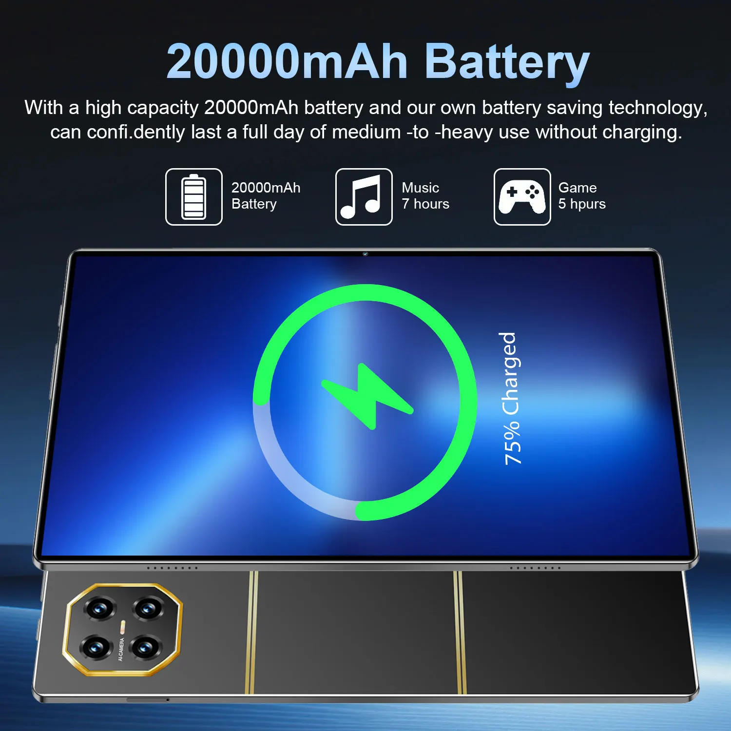 16MP+32MP Camera 2026 New Android 13 Tablet 14 Core 5G WiFi Portable 20000mAh Large Battery 16GB RAM 1TB ROM For Casual Gaming