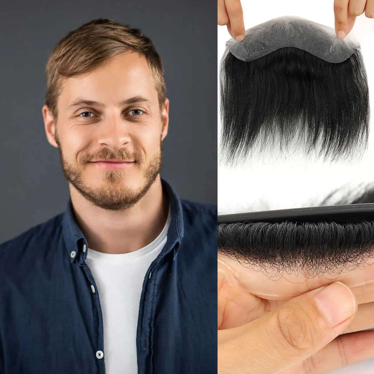 

TUS11 Frontal Hair Piece for Men Receding Hairline 0.04-0.06mm Super Thin Skin Indian Remy Human Hair Toupee Hair Toupee for Men