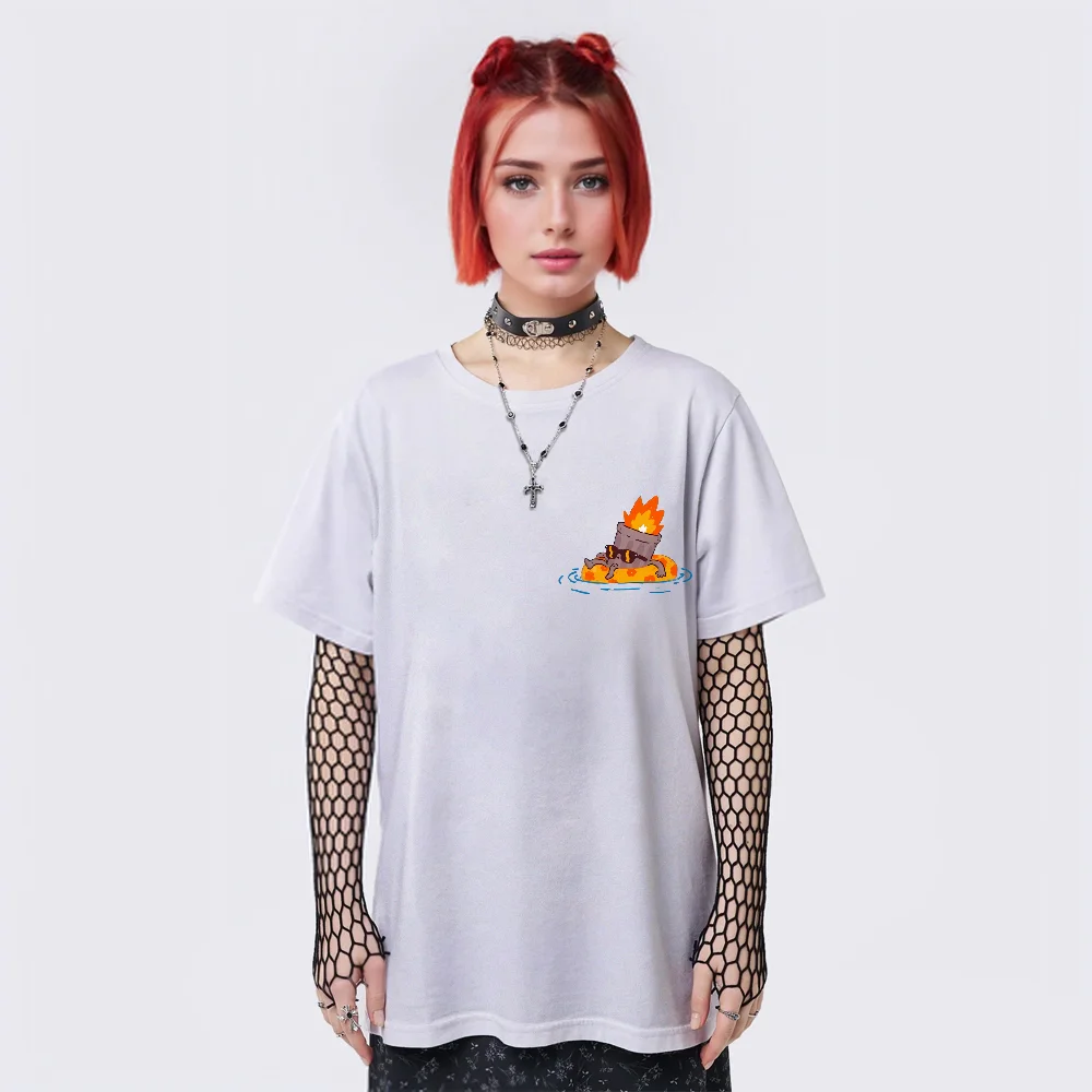 Unisex Pure Cotton T Shirt with Cute Little Fire Character Graphic Perfect for Daily Wear Casual Style and Weekend Outings