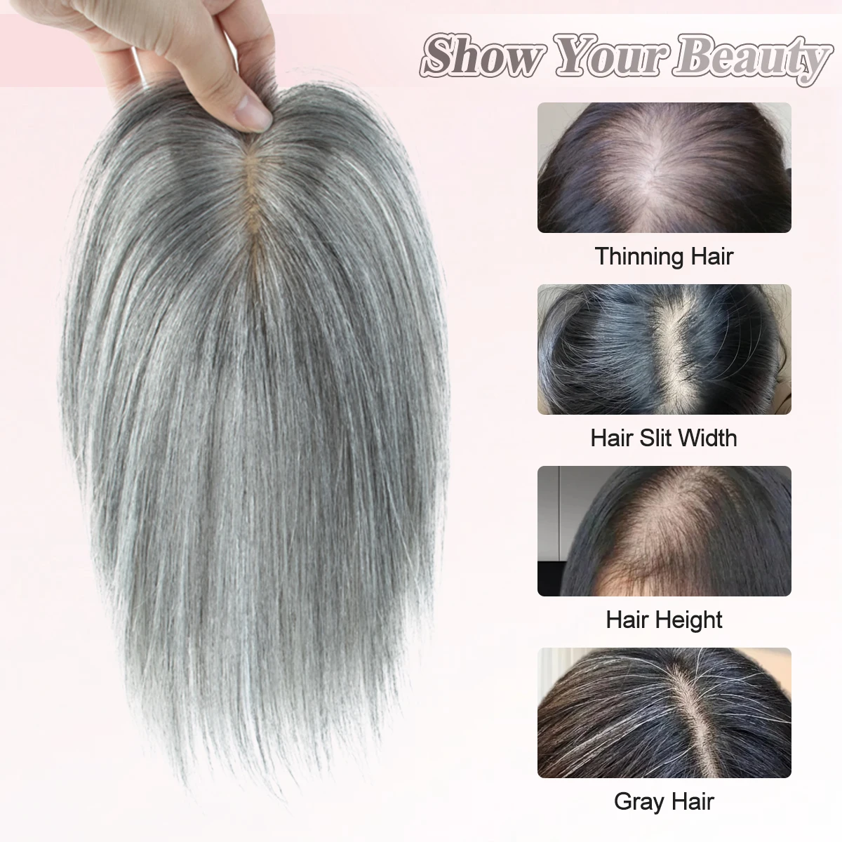 أغطية شعر بشري حقيقي للنساء يوميًا 360 درجة °   قطع شعر ثلاثية الأبعاد مع مشبك الجزء الأوسط لترقية الشعر المرقيق في Bangs20، 25، 30، 35 سم