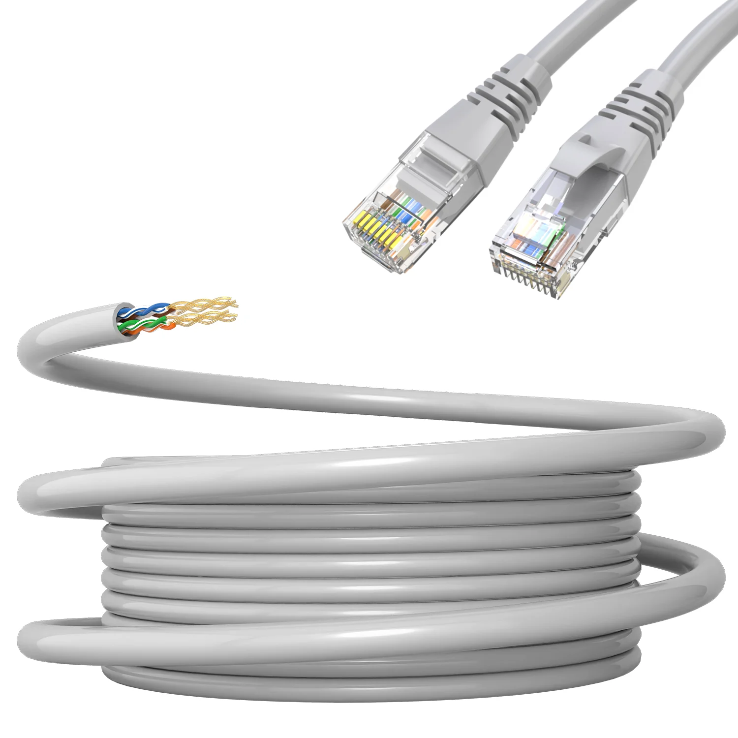 UTP Cat5e Ethernet Patch Cable with RJ45 Plug Grey 10M 15M