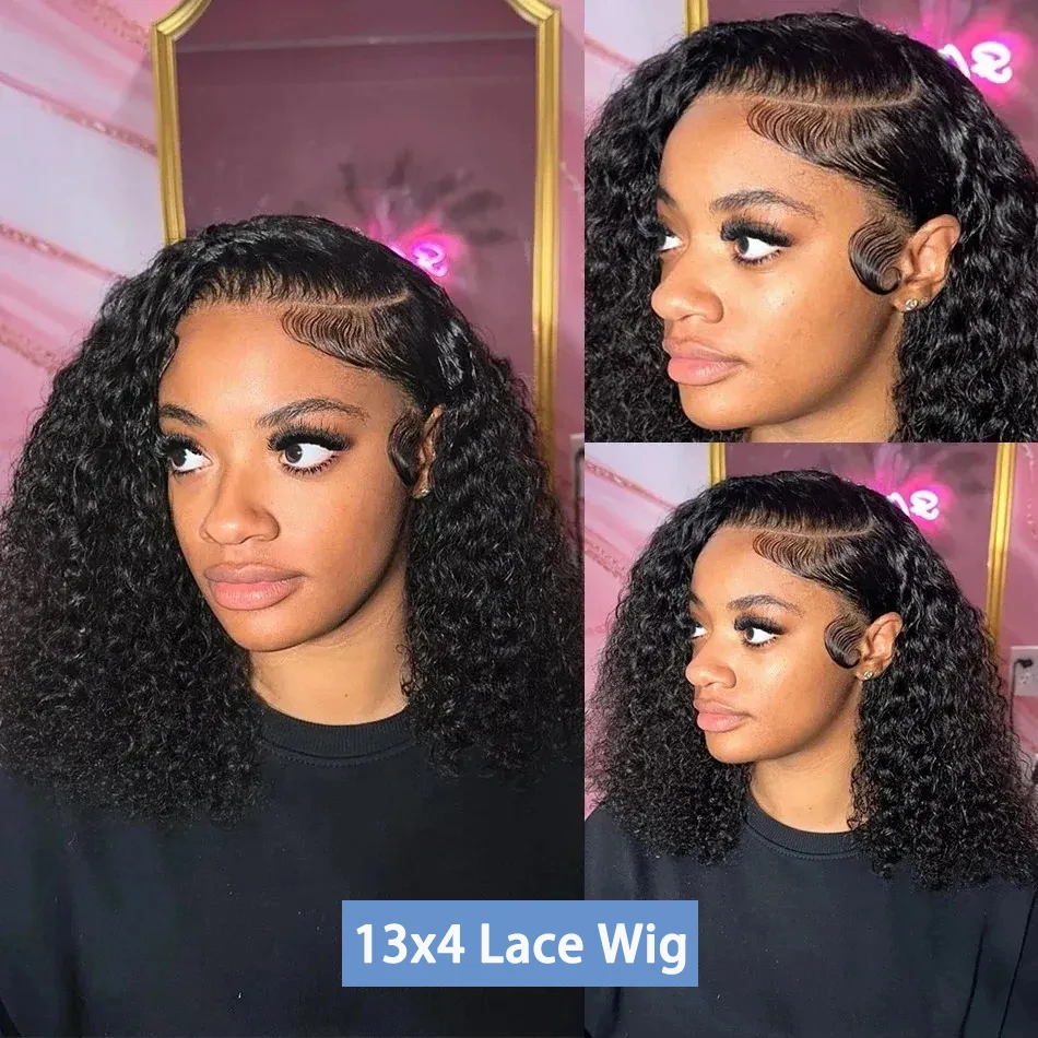 Perruque Bob Lace Front Wig Naturelle Bouclée, Cheveux Courts, 4x4, 13x4 HD, 180%, pour Femme Africaine