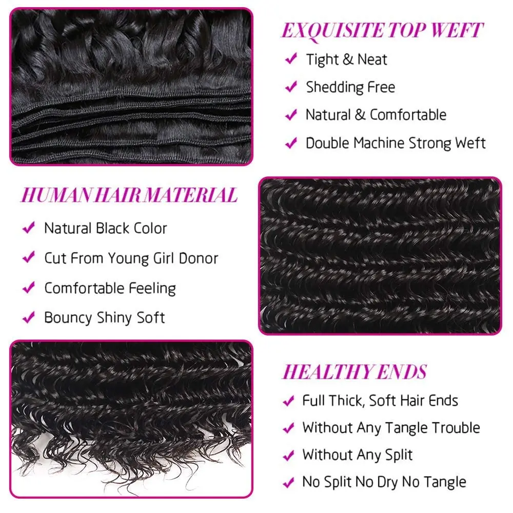 ウォーターウェーブバンドル人毛 100% 未処理ブラジルバージンヘアディープウェーブバンドル人毛バンドル横糸ナチュラルカラー