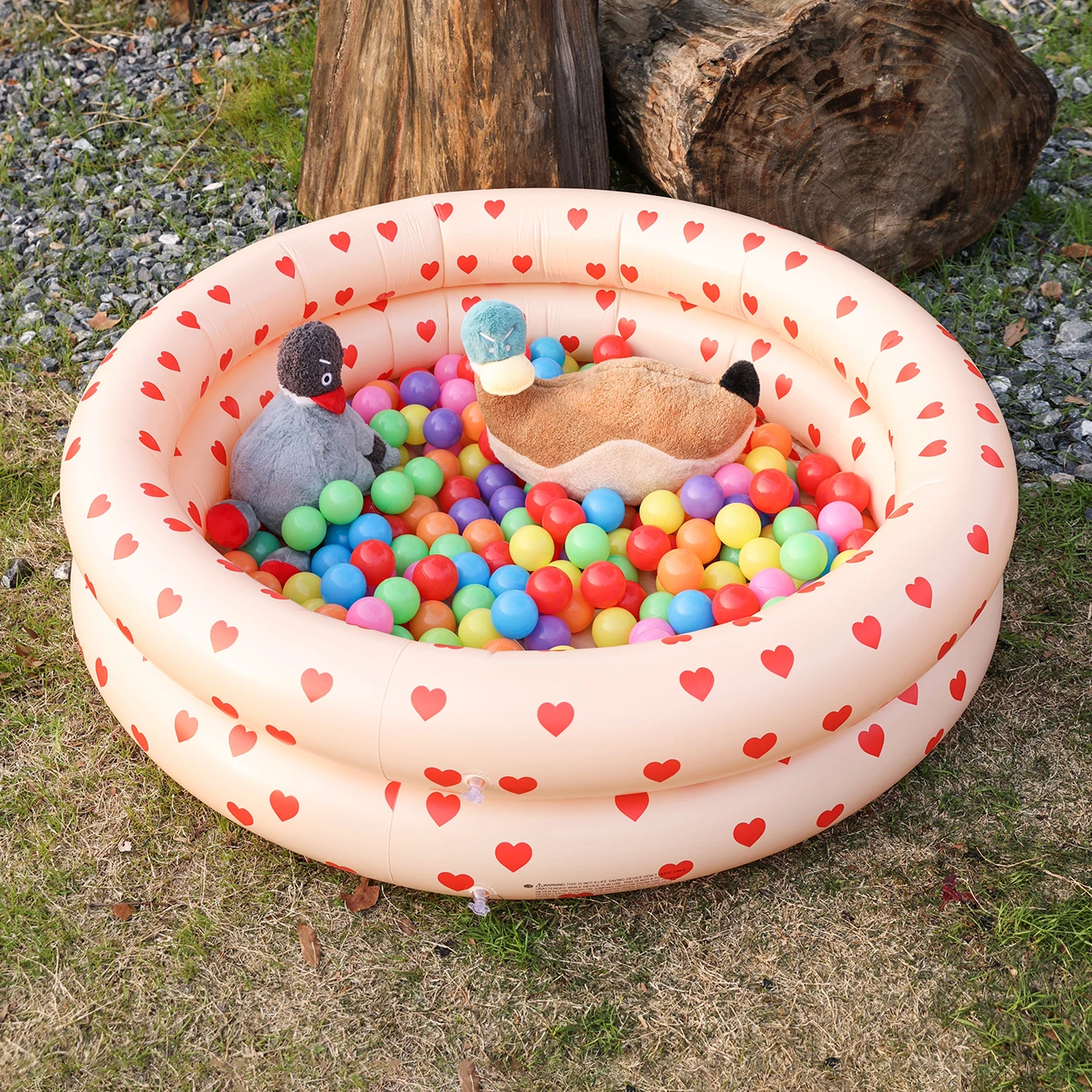 1pc Inflatable Heart Pattern Ball Pit, Portable Round Water Play Pool for Indoor Outdoor Backyard Pet Splash Use