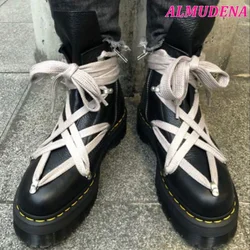 Black Punk Lace up Leather Short Boots Cross Tie Flat Platform Sneakers Cool Big Size 2024 Women's Luxury Designer Comfy Shoes