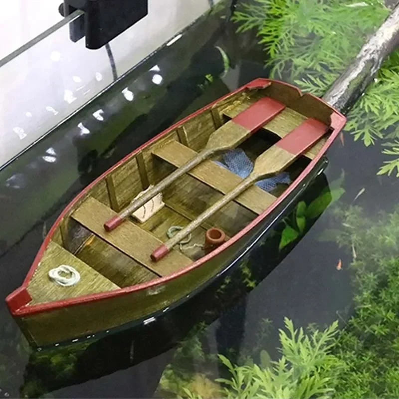 Modèle de bateau à pagaie en bois massif, ornements finis, scène de poisson précieuse, modèle d'aviron à la main, cadeau rétro, décoration de bateau de pêche
