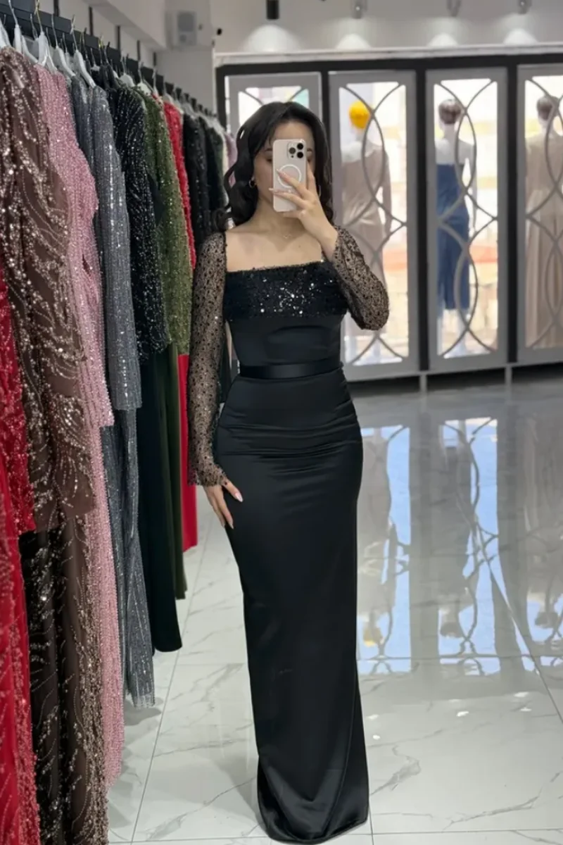 ジェシカ レース グリッター スパンコール イブニングドレス ブラック サテン プロムドレス エレガント レディース フォーマル オケージョン パーティードレス