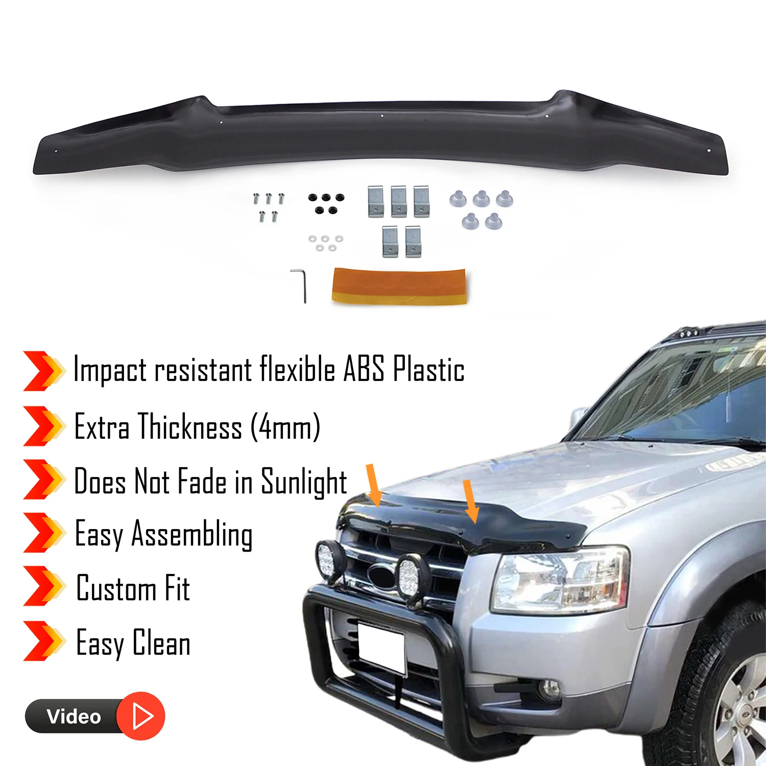 Hood Deflector Guard for Ford Ranger (2007-2009) Bug Shield Bonnet Protector / 4 mm thickness and ultra-durable material