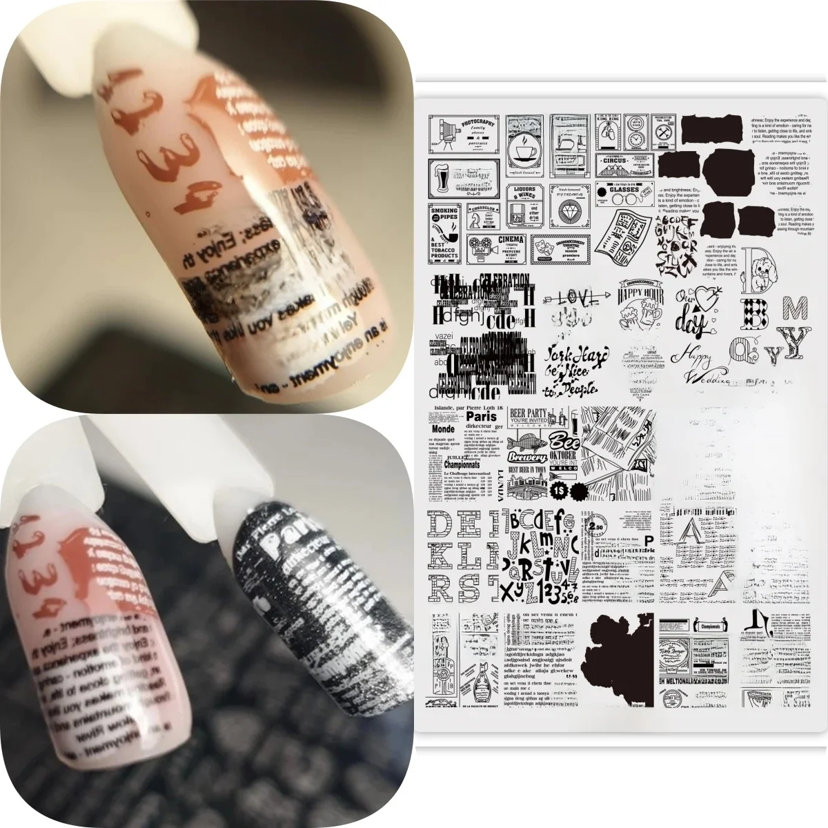 Plaque d'acier imprimée sur le thème d'épissure de journal, plaques d'estampage pour journal intime Nicole, lettre et numéro, Inscription, outil de modèle de pochoir d'impression