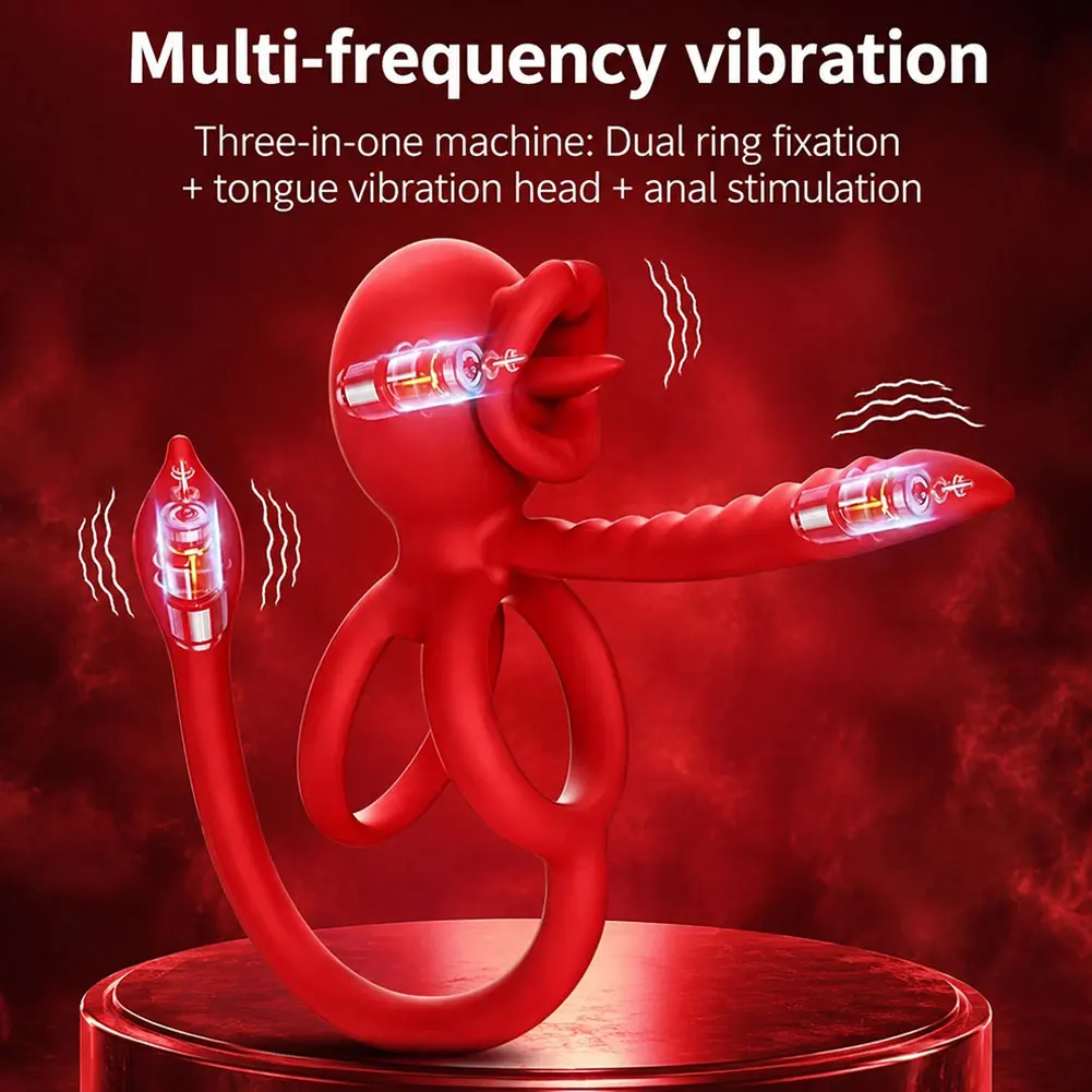 Delayed Ejaculation Penis Cock Ring Wireless Silicone Rose Tongue Licking G-Spot Massage Vibration Sex Toys for Men Wom view 5