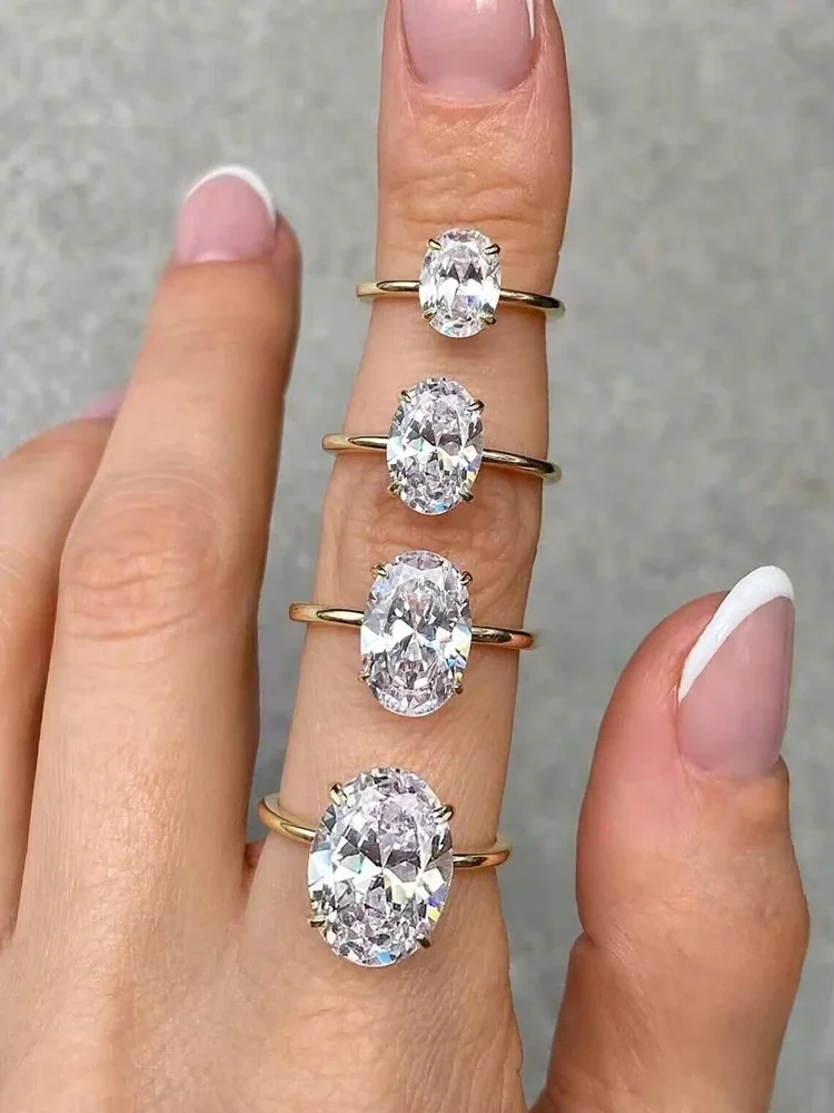 Bague ovale en argent Sterling 925 pour femmes, magnifique et brillant, en pierre ovale en Zircon 1-8CT, pour fiançailles, mariage, luxe, bijoux fins de haute qualité