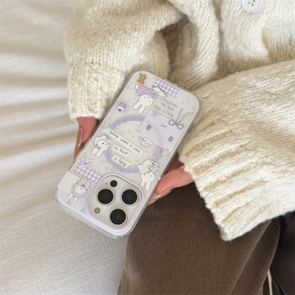 Nowe koreańskie etui na telefon z uroczym króliczkiem i magnetycznym uchwytem, kompatybilne z iPhone 17 Promax 14, 15, 16 13Pro Max Prote — zdjęcie produktu 6
