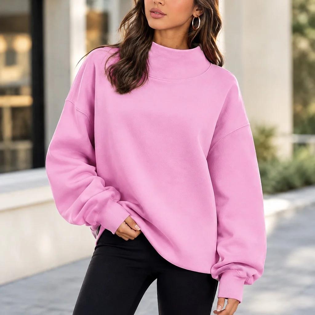 Long Sleeve Loose Fit Hat Regular Length Japanese K Pop Casual with Half Collar Sweatshirt Relaxed Women Hoodies and Sweatshirts