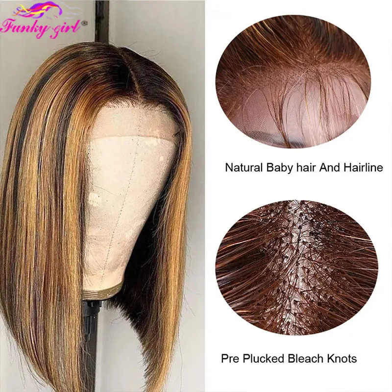 Highlight Bob Lace Wig Bone Straight Ombre Lace T Part Wig Short Bob Human Hair Wigs For Women Brazilian Remy Hair Colored Wigs